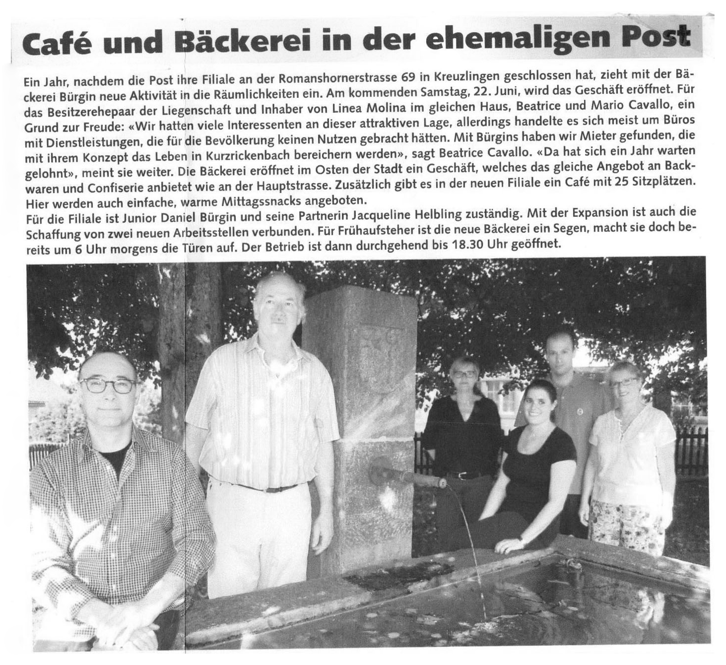 Zeitungsartikel_Eroeffnung_Filiale_Cafe_Kurzrickenbach